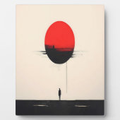 抽象芸術ミニマルな赤い太陽と孤独の芸術 フォトプラーク (正面)