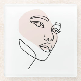 抽象芸術ミニマルの独身の女性のラインアート ガラスコースター