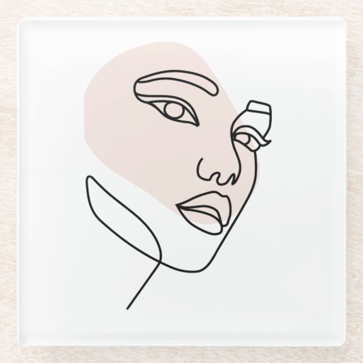 抽象芸術ミニマルの独身の女性のラインアート ガラスコースター (正面)