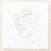 抽象芸術ミニマルの独身の女性のラインアート ガラスコースター (裏面)