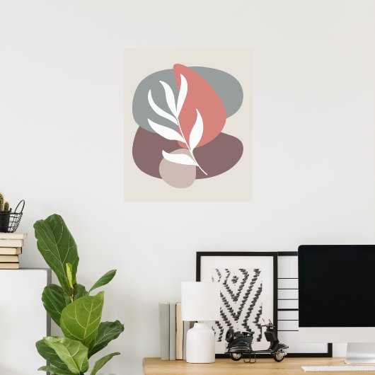 抽象芸術ミニマルの白いリーフモダン切り出し図形 ポスター (ホームオフィス)