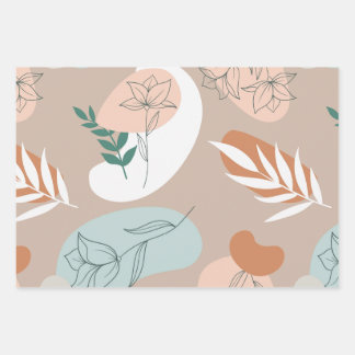 抽象芸術ミニマルパステルラインアート ラッピングペーパーシート