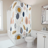 抽象芸術ミニマルボホパステルベージュリーフシンプルズ シャワーカーテン (インサイチュ)