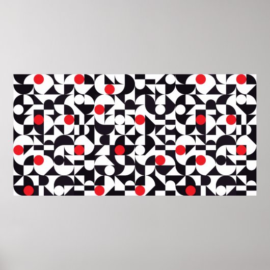 抽象芸術ミニマル幾何学的白黒と赤いパット ポスター (正面)