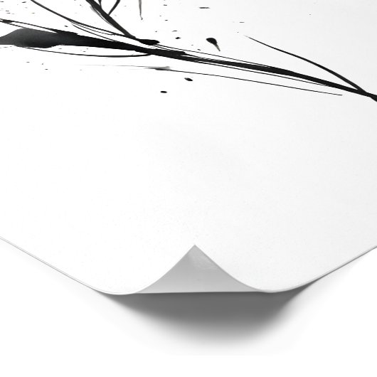 抽象芸術ミニマル黒インクフラワーイラストレーション ポスター (角)