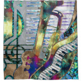 抽象芸術ミュージックアートコラージュ – 混合メディア#1 シャワーカーテン (正面)