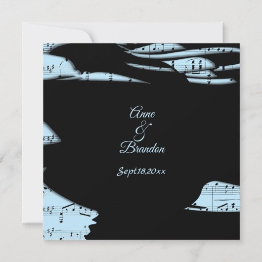 抽象芸術ミュージックテーマ結婚式招待状ブルー 招待状 (裏面)