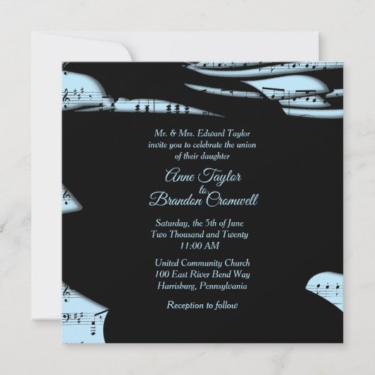 抽象芸術ミュージックテーマ結婚式招待状ブルー 招待状 (正面)