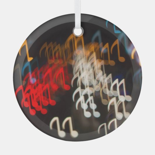 抽象芸術ミュージックノート:ライト《写真》ぼけ味背景 ガラスオーナメント (正面)