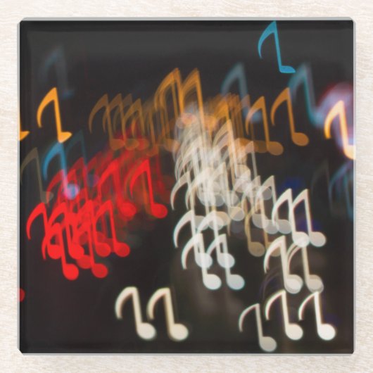 抽象芸術ミュージックノート：ライト《写真》ぼけ味背景 ガラスコースター (正面)