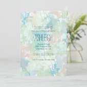 抽象芸術ミントブルーウォーターカラースプラッシュ誕生日 招待状 (スタンド正面)