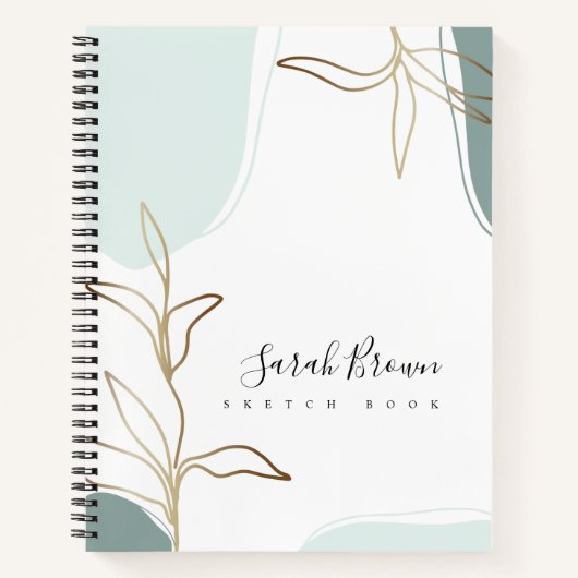 抽象芸術ミント・アンド・モス・グリーン・スケッチブック ノートブック (正面)