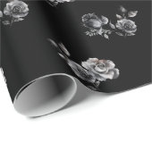 抽象芸術ムーディバラブラックフローラルパターン ラッピングペーパー (ロールコーナー)