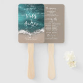 抽象芸術ムーディ海ビーチ結婚式プログラム ハンドファン (正面&裏面)