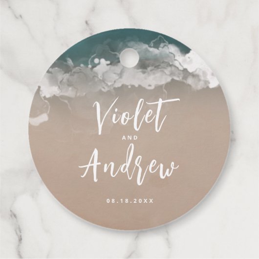 抽象芸術ムーディ海感謝していビーチ結婚式ユー フェイバータグ (裏面)