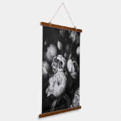抽象芸術ムーディ花模様（白黒） 吊り下げ型タペストリー (傾斜あり)