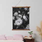 抽象芸術ムーディ花模様（白黒） 吊り下げ型タペストリー (寝室)