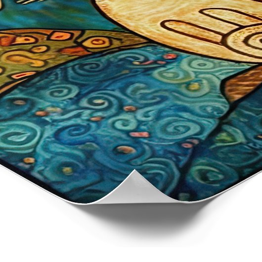 抽象芸術ムーンお洒落：ロマネスクスタイルの猫 ポスター (角)