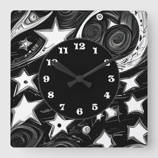 抽象芸術ムーンアンドスターズ スクエア壁時計 (正面)