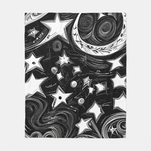 抽象芸術ムーンアンドスターズ フリースブランケット (正面)