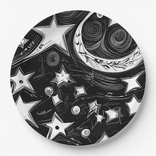 抽象芸術ムーンアンドスターズ ペーパープレート (正面)