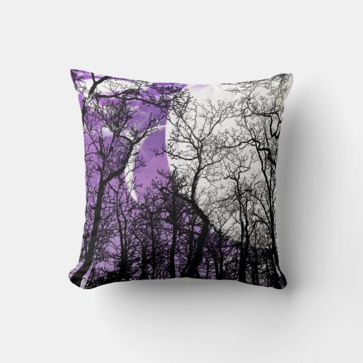 抽象芸術ムーンツリーパープル白黒装飾用クッション クッション (正面)
