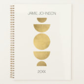 抽象芸術ムーンフェイズジオメトリアート金ゴールド/アイボリー プランナー手帳 (正面)