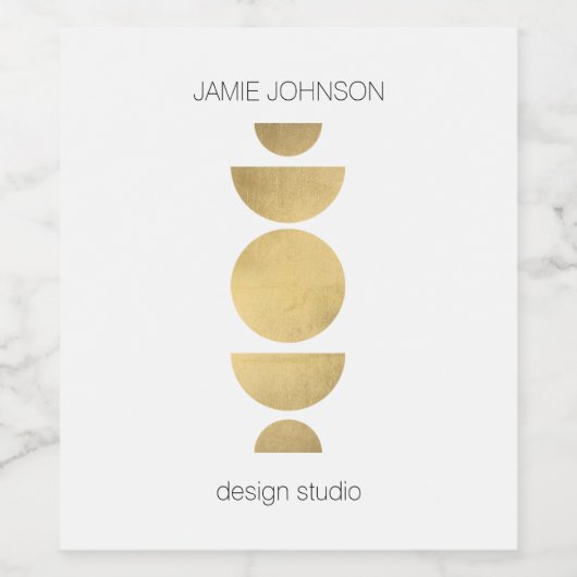 抽象芸術ムーンフェイズ幾何学模様金ゴールド/白 ワインラベル (シングルラベル)