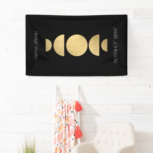 抽象芸術ムーンフェイズ幾何学的アート金ゴールド/黒 横断幕 (インサイチュ)