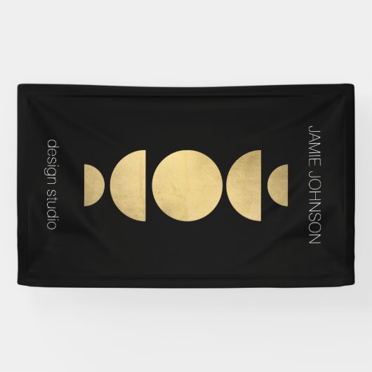 抽象芸術ムーンフェイズ幾何学的アート金ゴールド/黒 横断幕 (横)