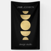 抽象芸術ムーンフェイズ幾何学的アート金ゴールド/黒 横断幕 (縦)