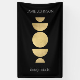 抽象芸術ムーンフェイズ幾何学的アート金ゴールド/黒 横断幕