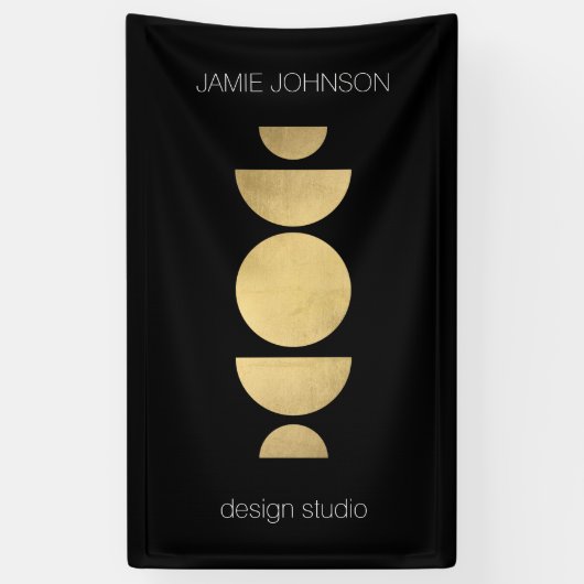 抽象芸術ムーンフェイズ幾何学的アート金ゴールド/黒 横断幕 (縦)