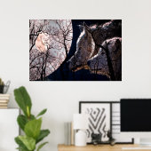 抽象芸術ムーンフォレストウルフツリーポスター ポスター (ホームオフィス)