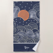 抽象芸術ムーンブルーの夜空 ビーチタオル (正面)
