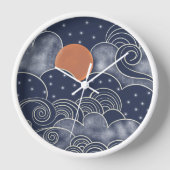 抽象芸術ムーンブルーの夜空 壁時計 (正面)