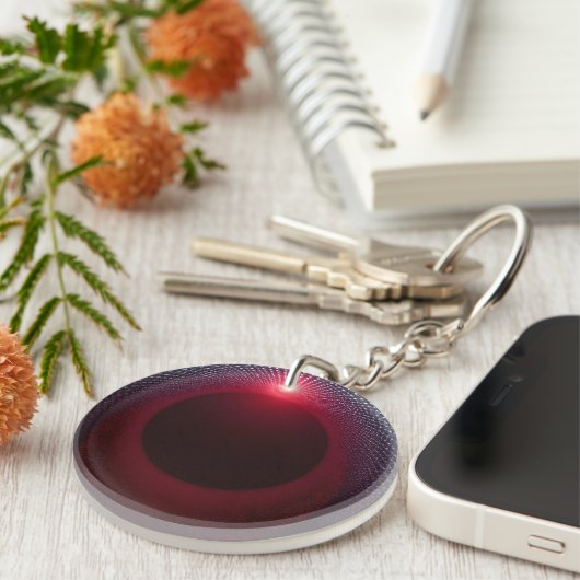 抽象芸術メタリックエコーチャンバー(赤い音波付き) キーホルダー (正面右)