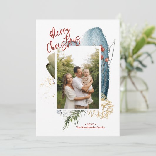抽象芸術メリークリスマスカスタムクリスマスのホリデーフォトカード シーズンカード (スタンド正面)