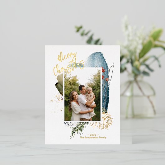 抽象芸術メリークリスマスカスタムクリスマスのホリデーフォトカード 箔シーズンポストカード (立ち正面)