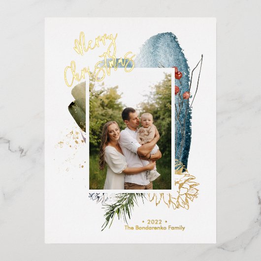 抽象芸術メリークリスマスカスタムクリスマスのホリデーフォトカード 箔シーズンポストカード (正面)
