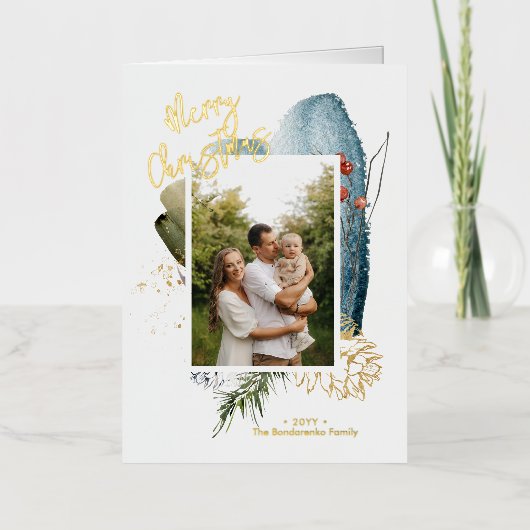 抽象芸術メリークリスマスカスタムクリスマスのホリデーフォトフォイル 箔シーズンカード (正面)