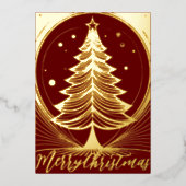 抽象芸術メリークリスマスツリーテーマイラストレーション 箔シーズンカード (正面)