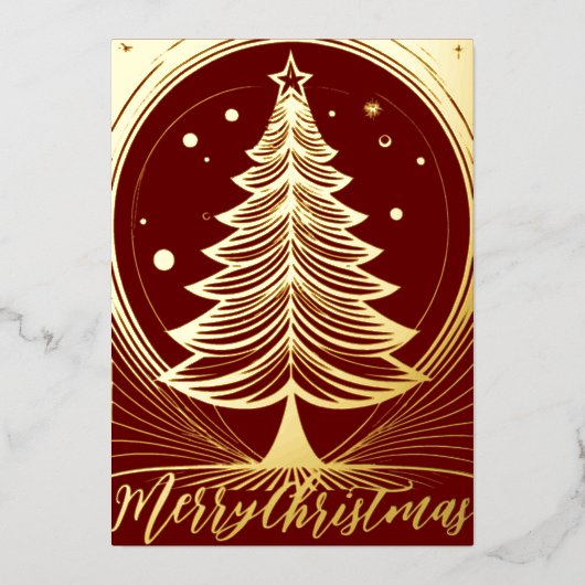 抽象芸術メリークリスマスツリーテーマイラストレーション 箔シーズンカード (正面)