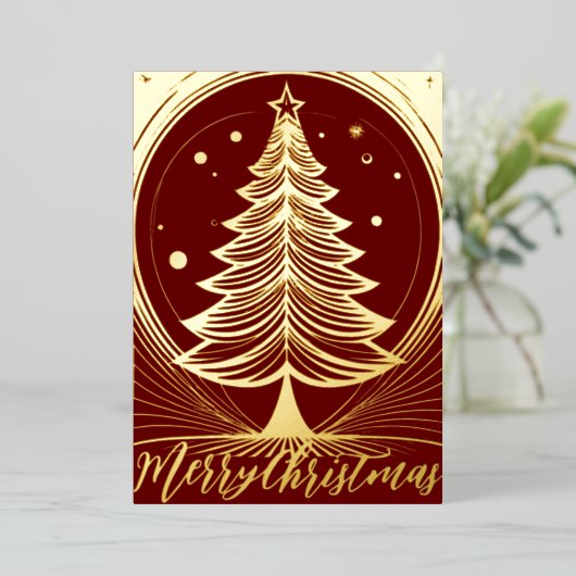 抽象芸術メリークリスマスツリーテーマイラストレーション 箔シーズンカード (立ち正面)