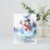 抽象芸術メリークリスマス雪だるま冬場 シーズンポストカード (スタンド正面)