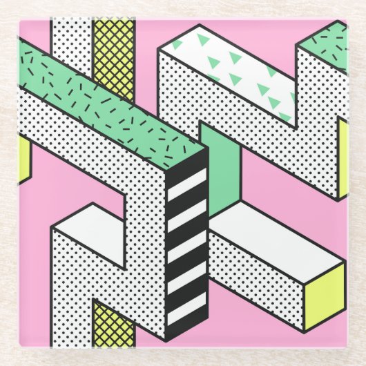 抽象芸術メンフィス: 80年代の幾何形状。 ガラスコースター (正面)