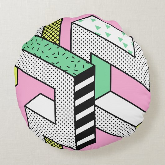 抽象芸術メンフィス: 80年代の幾何形状。 ラウンドクッション (裏面)