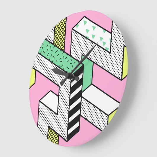抽象芸術メンフィス: 80年代の幾何形状。 ラージ壁時計 (傾斜)