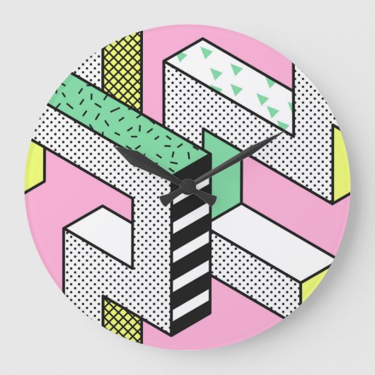 抽象芸術メンフィス: 80年代の幾何形状。 ラージ壁時計 (正面)