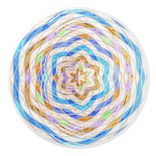 抽象芸術モザイクのステンドグラス#4 セラミックノブ (正面)